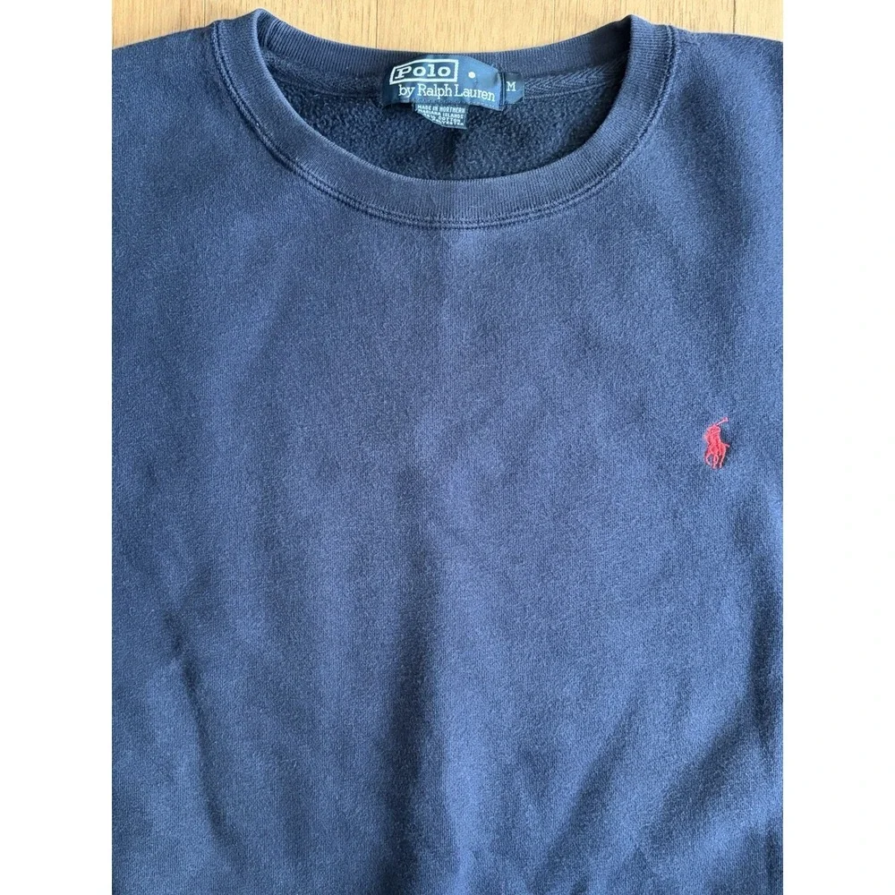 Vintage 90s Polo Ralph Lauren Sweatshirt Mens Medium Navy Blue Boxy Crewneck